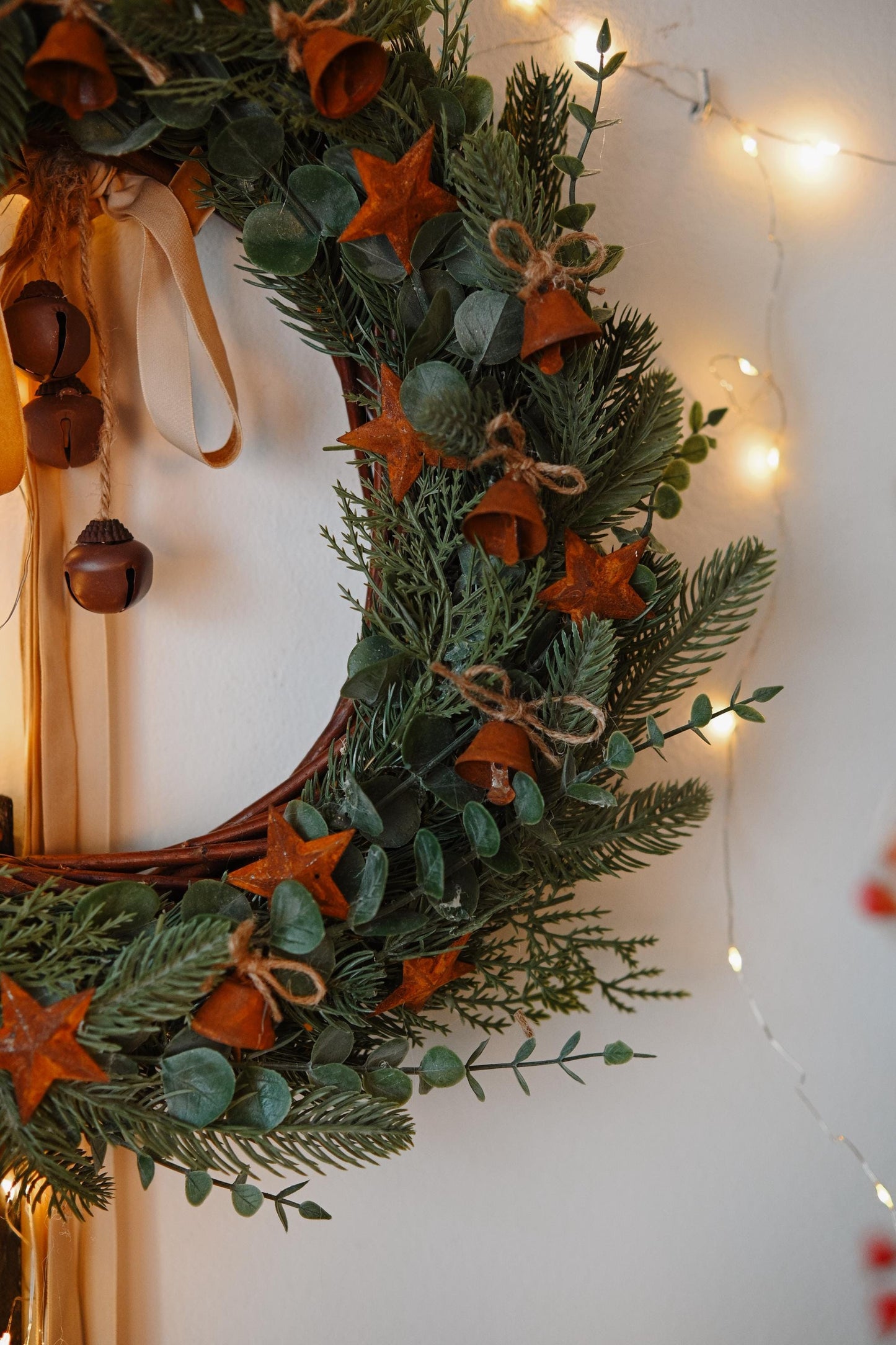 Front door wreath, flowers rustic Christmas wreath decor
