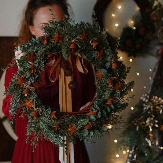 Front door wreath, flowers rustic Christmas wreath decor
