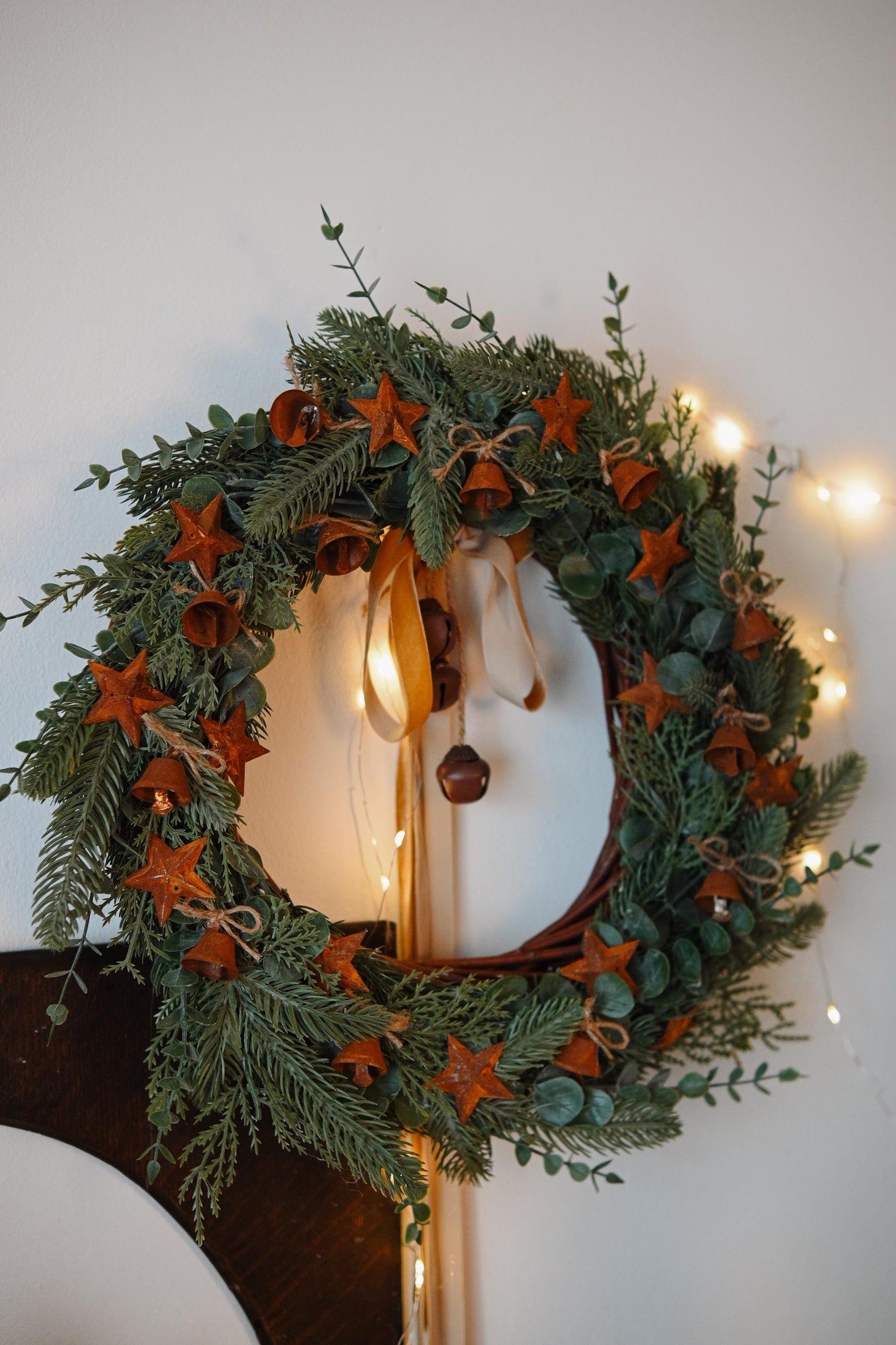 Front door wreath, flowers rustic Christmas wreath decor
