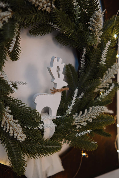 Front door Christmas wreath, flowers rustic outdoor decor