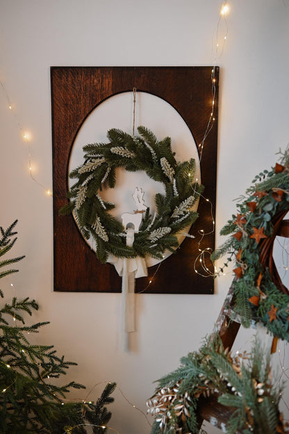 Front door Christmas wreath, flowers rustic outdoor decor