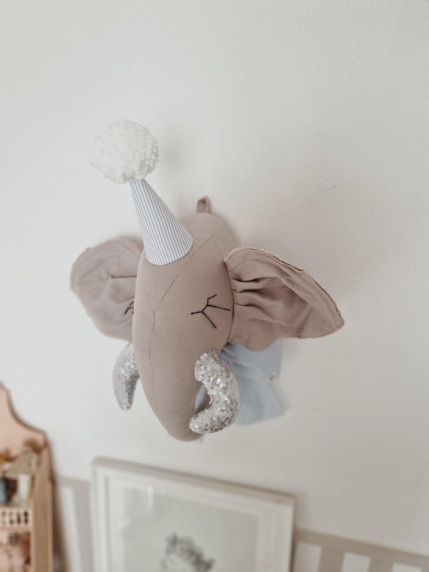 Plush Elephant Wall Hanging, Safari Animal Nursery Decor